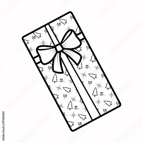 gift box with a long shape in a festive wrapper. a black outline on a white background. flat design