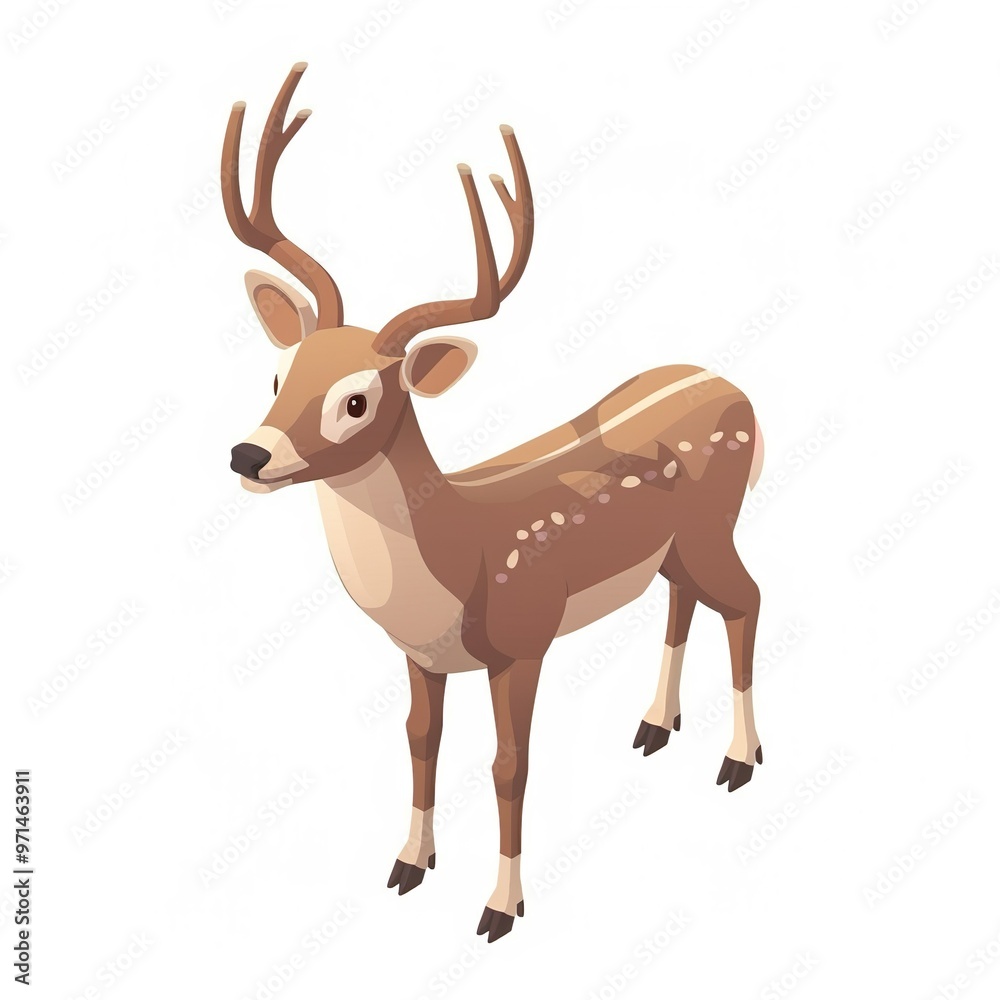Deer, 3D Rendering, isometric isolated on a white background Deer, 3D Rendering, isometric isolated on a white background