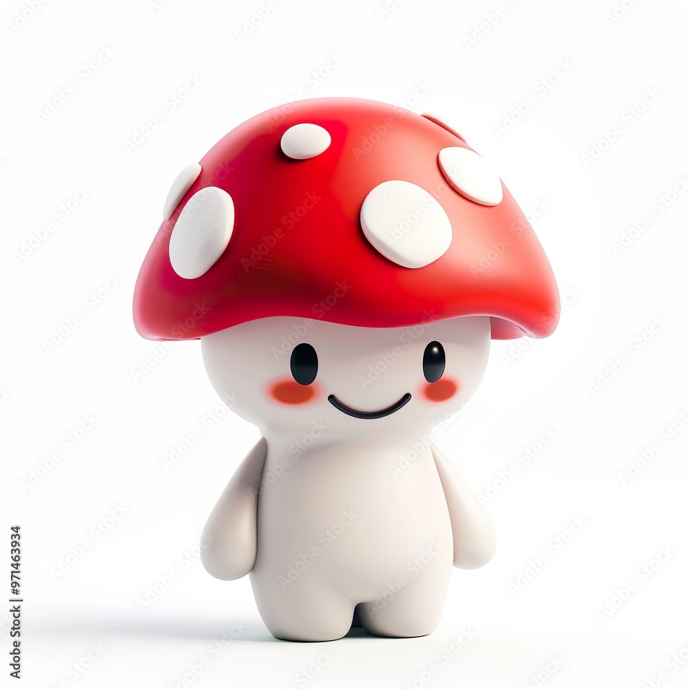Naklejka premium Cute mushroom character white background, 3D Rendering, isometric isolated on a white background