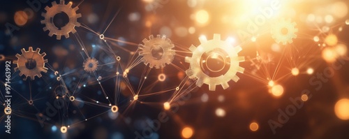 Manager is touching interface with conncetion line of network, management and marketing banner. Generative AI.