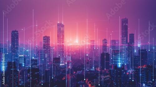 Futuristic Cityscape with Glowing Lights and Skyscrapers