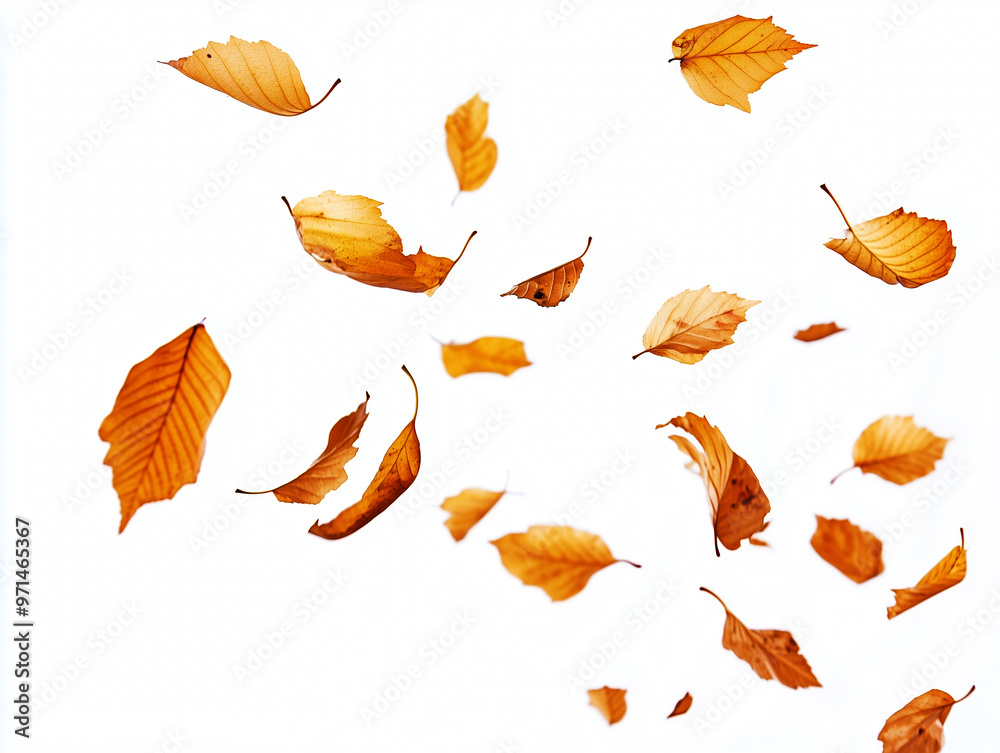 Colorful flying autumn leaves isolated on white background Colorful flying autumn leaves isolated on white background