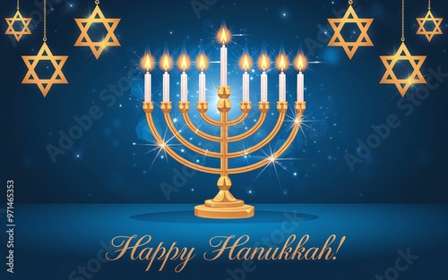 Vibrant Hanukkah Scene with Golden Menorah and Stars of David