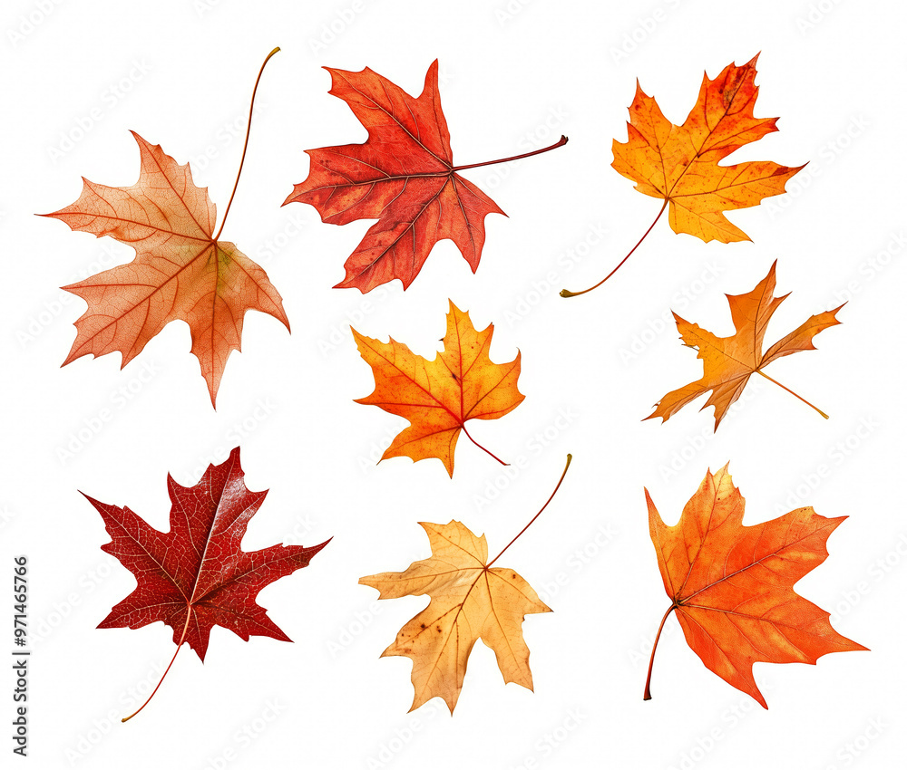Colorful flying autumn leaves isolated on white background Colorful flying autumn leaves isolated on white background