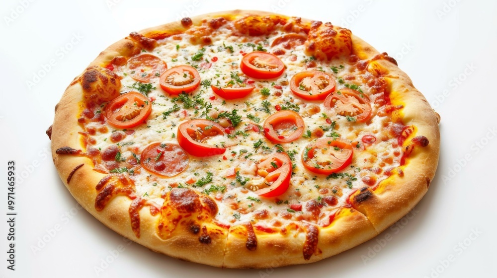 Close-up of a Delicious Pizza with Tomatoes and Cheese Close-up of a Delicious Pizza with Tomatoes and Cheese