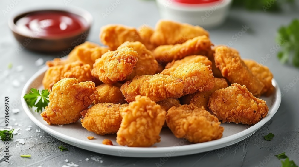 Crispy Chicken Nuggets with Ketchup - Delicious Fast Food Crispy Chicken Nuggets with Ketchup - Delicious Fast Food