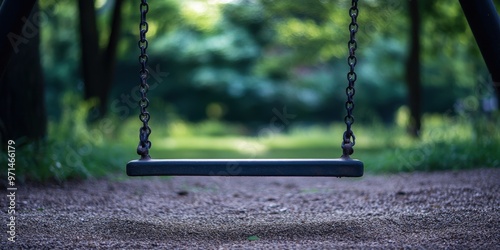 Solitude in Simplicity: Minimalist Park Scene with an Empty Swing Evokes Childhood Nostalgia