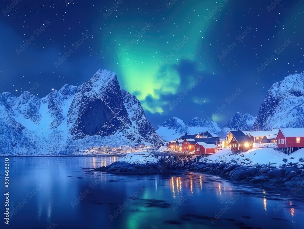 Aurora borealis over small town Aurora borealis over small town