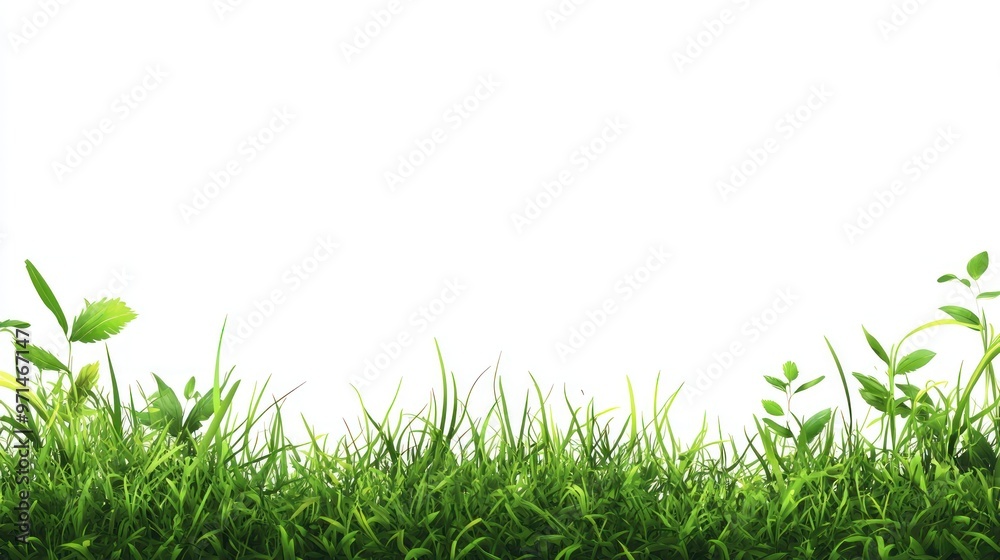 Fototapeta premium grass on the ground on the bottom part of the frame isolated on white background