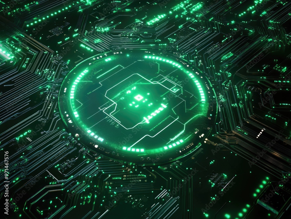 Fototapeta premium Electronic Circuit Board with Green Lights