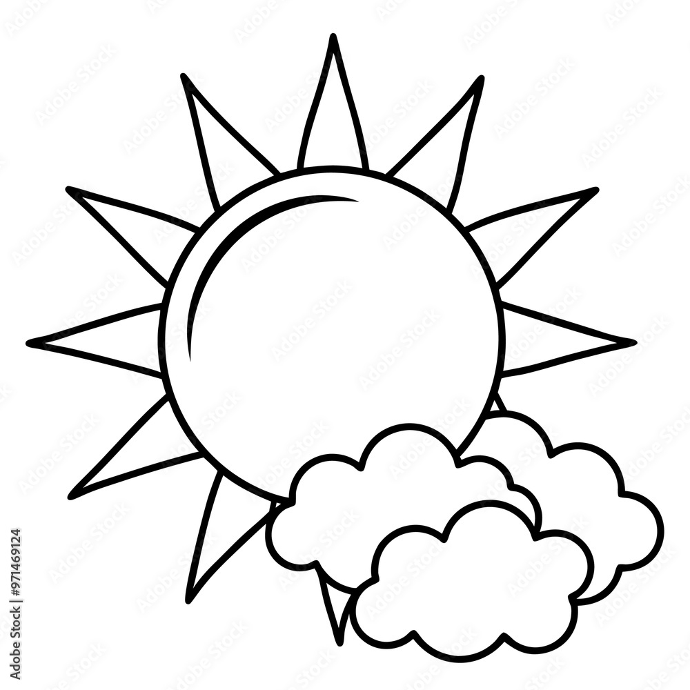 sun with clouds outline coloring book page line art drawing sun with clouds outline coloring book page line art drawing