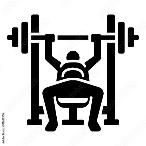 Black bench press exercise vector icon.