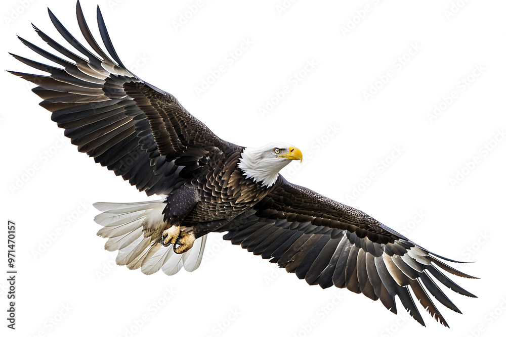 Graceful eagle in mid-flight against a clear blue sky isolated on transparent background Graceful eagle in mid-flight against a clear blue sky isolated on transparent background