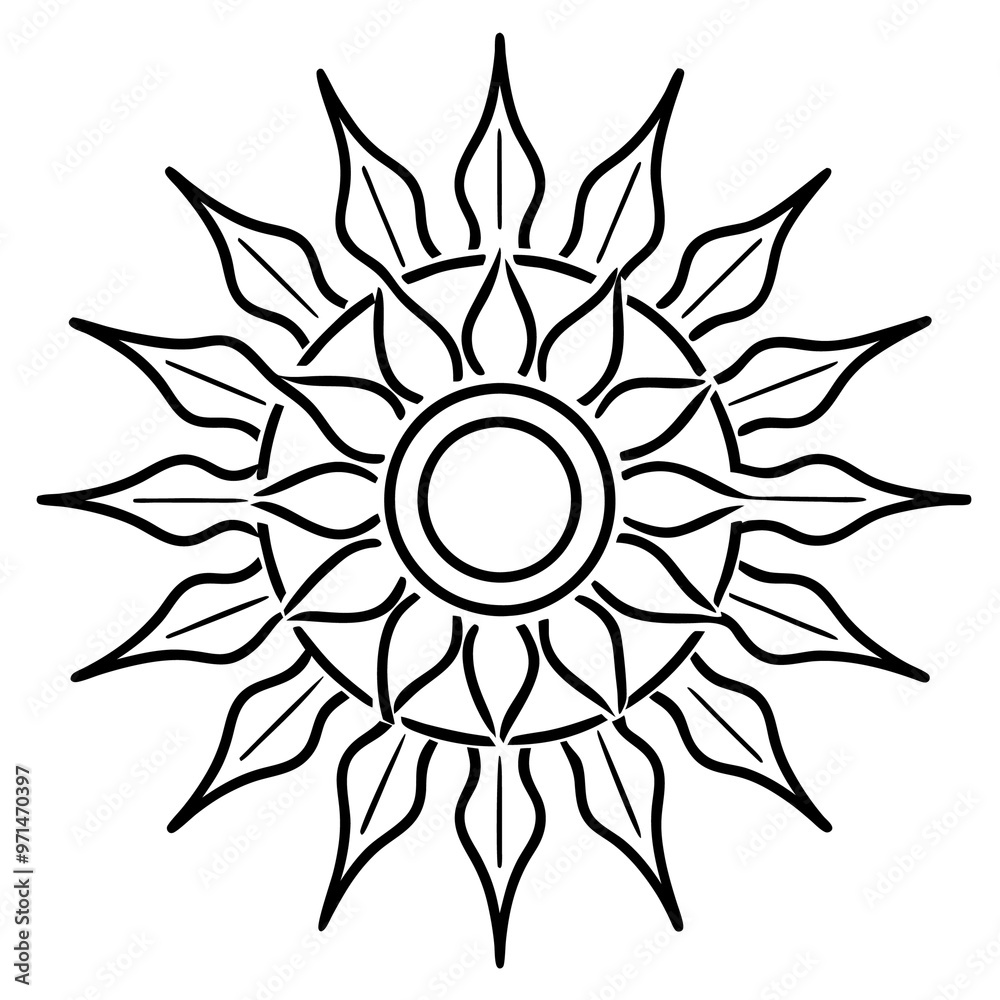 Naklejka premium sun with patterns outline coloring book page line art drawing