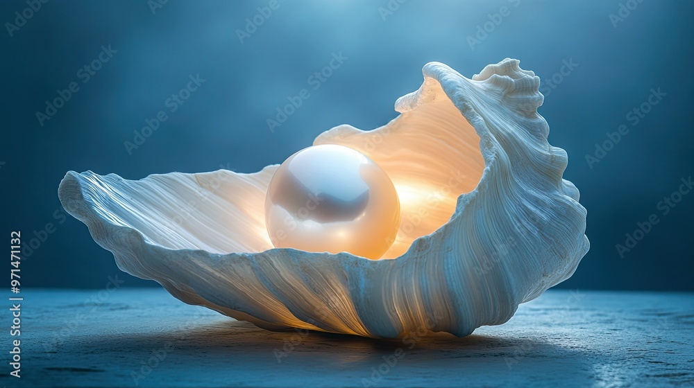 A glowing pearl sits wrapped in an artistically carved shell, the elegant curves of the shell embracing the smooth, bright surface of the pearl. A glowing pearl sits wrapped in an artistically carved shell, the elegant curves of the shell embracing the smooth, bright surface of the pearl.