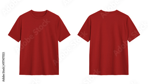 Red T shirt Mockup, Front and Back View on White Background