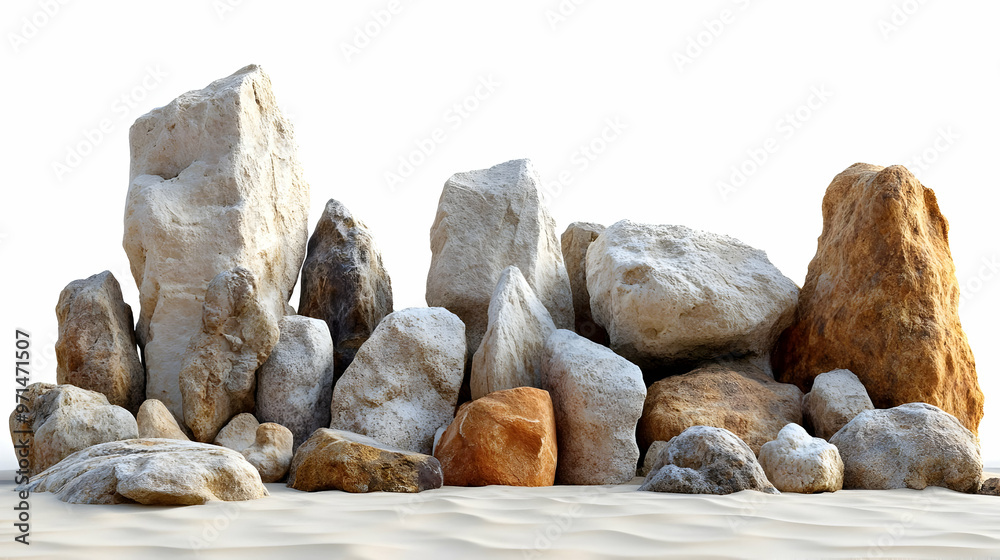 A collection of various rocks arranged in a natural setting. A collection of various rocks arranged in a natural setting.