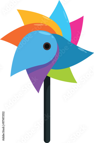 Colorful pinwheel is spinning in the wind, bringing joy and whimsy to a summer day