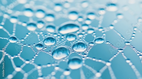 A close up of a spider web with water droplets on it, AI