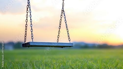 Evocative Dusk: Symbolic Empty Swing Swinging in the Breeze, Aching With Loneliness and Nostalgia for Past Happiness