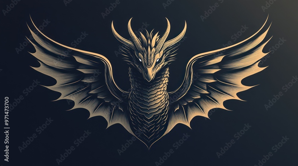 Obraz premium An intricate dragon design with large wings captures a captivating, otherworldly essence