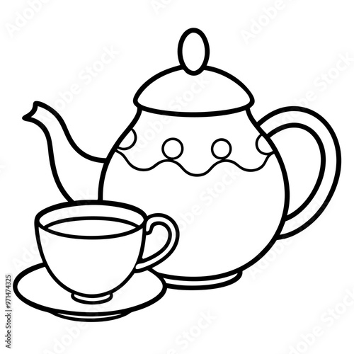 tea set doodle outline coloring book page line art drawing