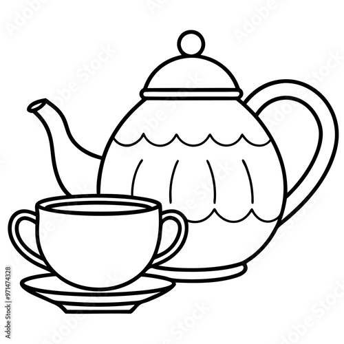 tea set doodle outline coloring book page line art drawing
