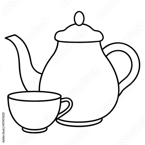tea set doodle outline coloring book page line art drawing