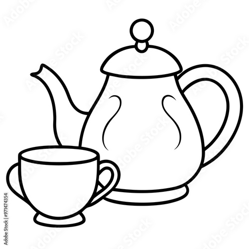 tea set doodle outline coloring book page line art drawing