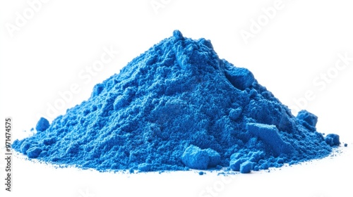 A neat heap of blue powder isolated on a bright white background, ideal for product and ingredient-focused imagery
