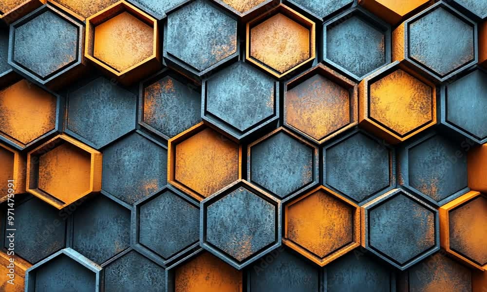 Abstract Hexagon Pattern in Blue and Orange Abstract Hexagon Pattern in Blue and Orange