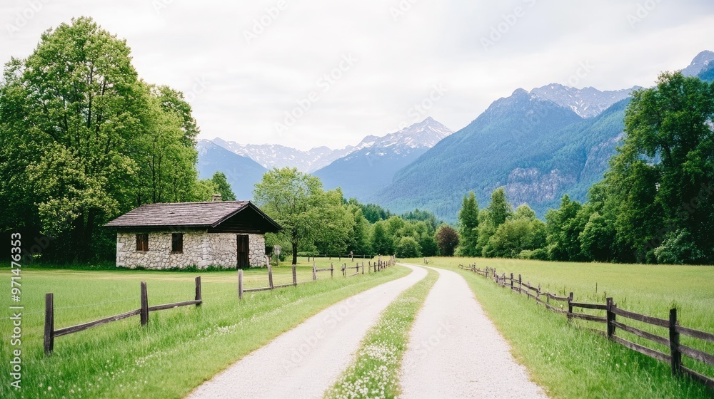 A weathered stone cabin stands in the serene Italian mountains under a grey sky, surrounded by lush greenery that enhances its rustic allure. A weathered stone cabin stands in the serene Italian mountains under a grey sky, surrounded by lush greenery that enhances its rustic allure.