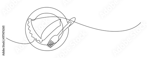 Pumpkin pie. Continuous line drawing. Food frame border doodle.