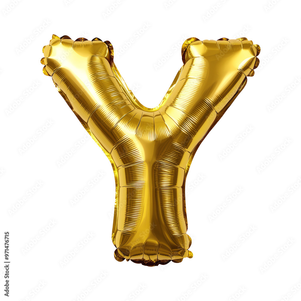 golden balloon shape for alphabet Y on white background for birthdays, parties and celebrations golden balloon shape for alphabet Y on white background for birthdays, parties and celebrations