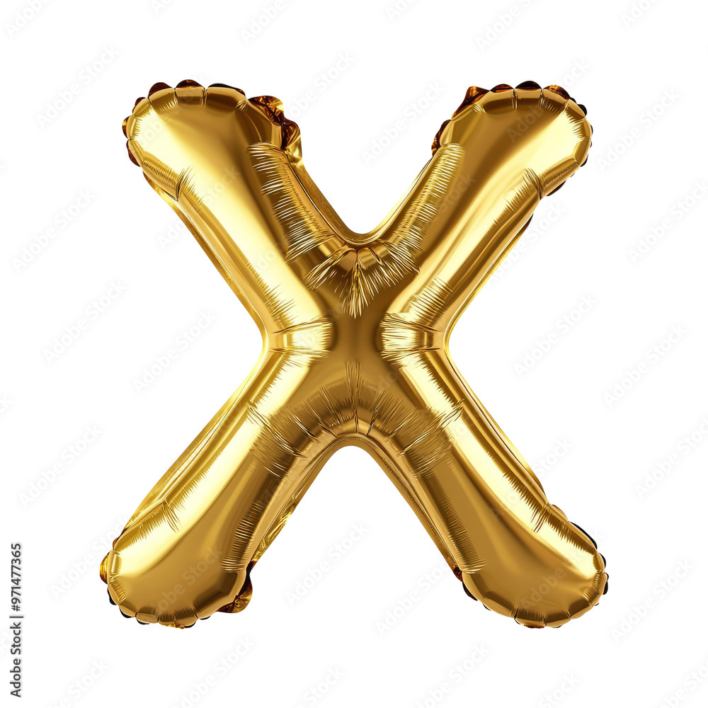 golden balloon shape for alphabet X on white background for birthdays, parties and celebrations golden balloon shape for alphabet X on white background for birthdays, parties and celebrations