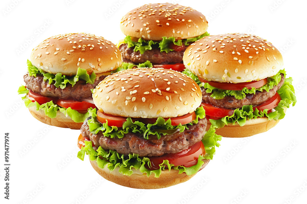 Tasty hamburgers with smoky barbecue sauce and crispy bacon isolated on transparent background Tasty hamburgers with smoky barbecue sauce and crispy bacon isolated on transparent background