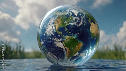 Stunning image of a floating earth on water, showcasing a miniature world concept. Perfect for environmental themes and global awareness projects.