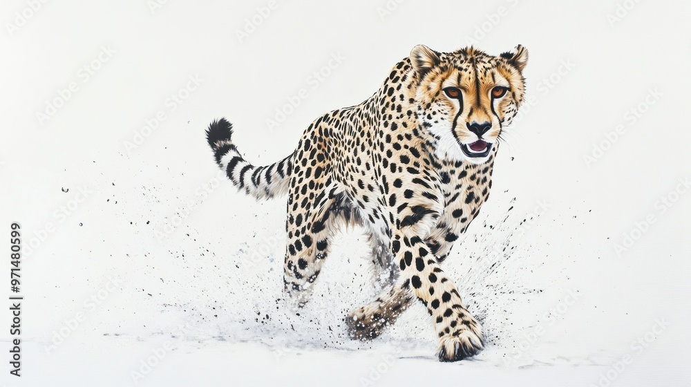 Obraz premium Cheetah Running Through Water Splashes