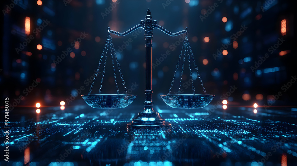 A digital representation of a balanced scale symbolizing justice and law. A digital representation of a balanced scale symbolizing justice and law.