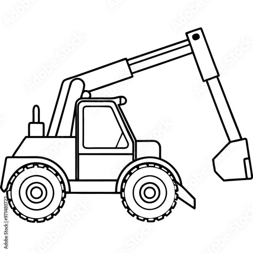 telehandler machine outline coloring book page line art drawing
