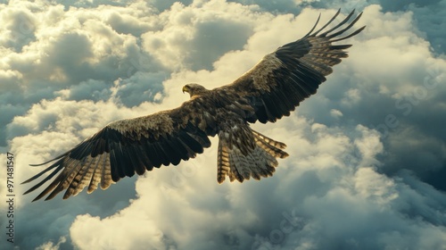 Wallpaper Mural A lone eagle soaring through a cloudy sky with its wings spread wide. Torontodigital.ca