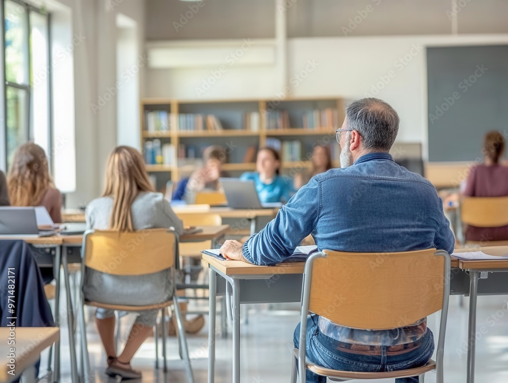 Adult learners in a modern classroom, adult learners, continuing education