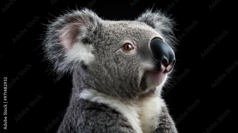 Naklejka premium Koala Portrait Against Black Background