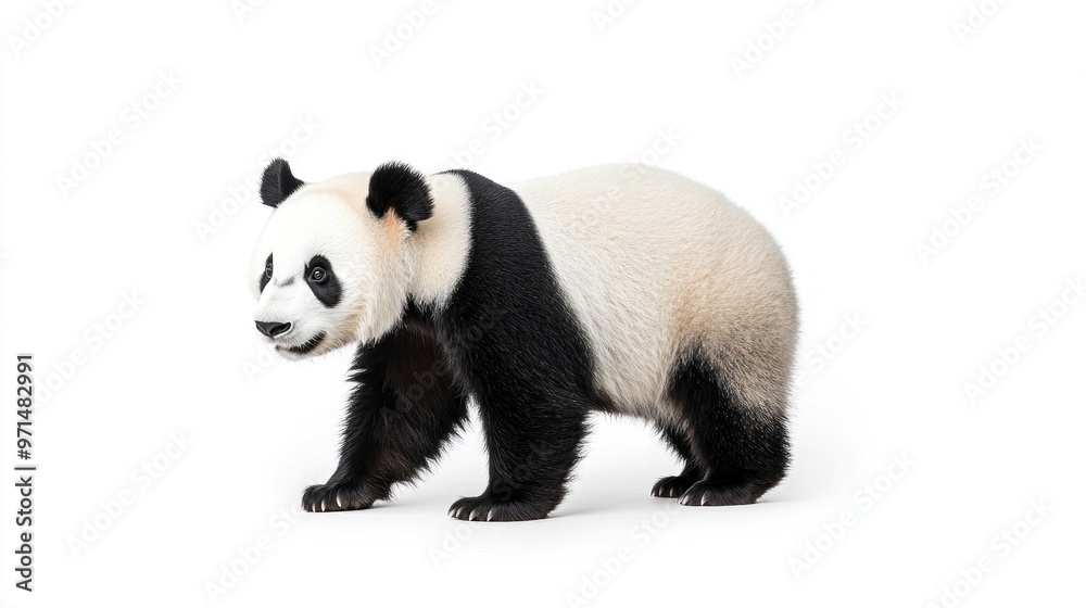 Fototapeta premium Panda Bear Walking on White Background