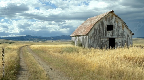 Rustic Barn in a Field with a Dirt Road