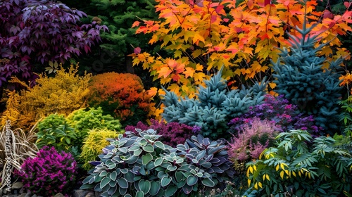 A colorful garden with many different types of plants and flowers #971486185