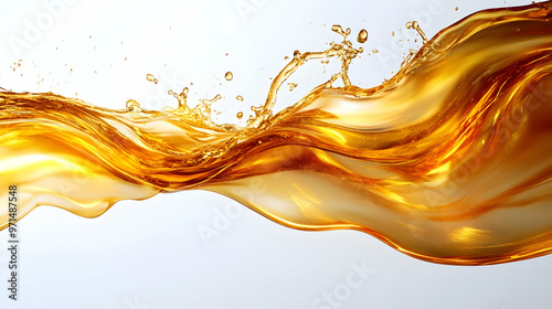 A dynamic splash of golden liquid, showcasing fluid movement and vibrant color.