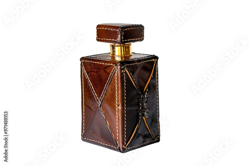 Refined leather perfume bottle with a soft texture and stylish details isolated on transparent background photo