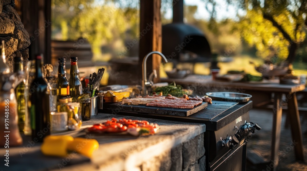 Outdoor BBQ Food Preparation in Rural Setting Outdoor BBQ Food Preparation in Rural Setting