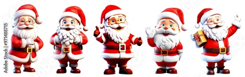 6 different Santa Clauses on transparent background. PNG